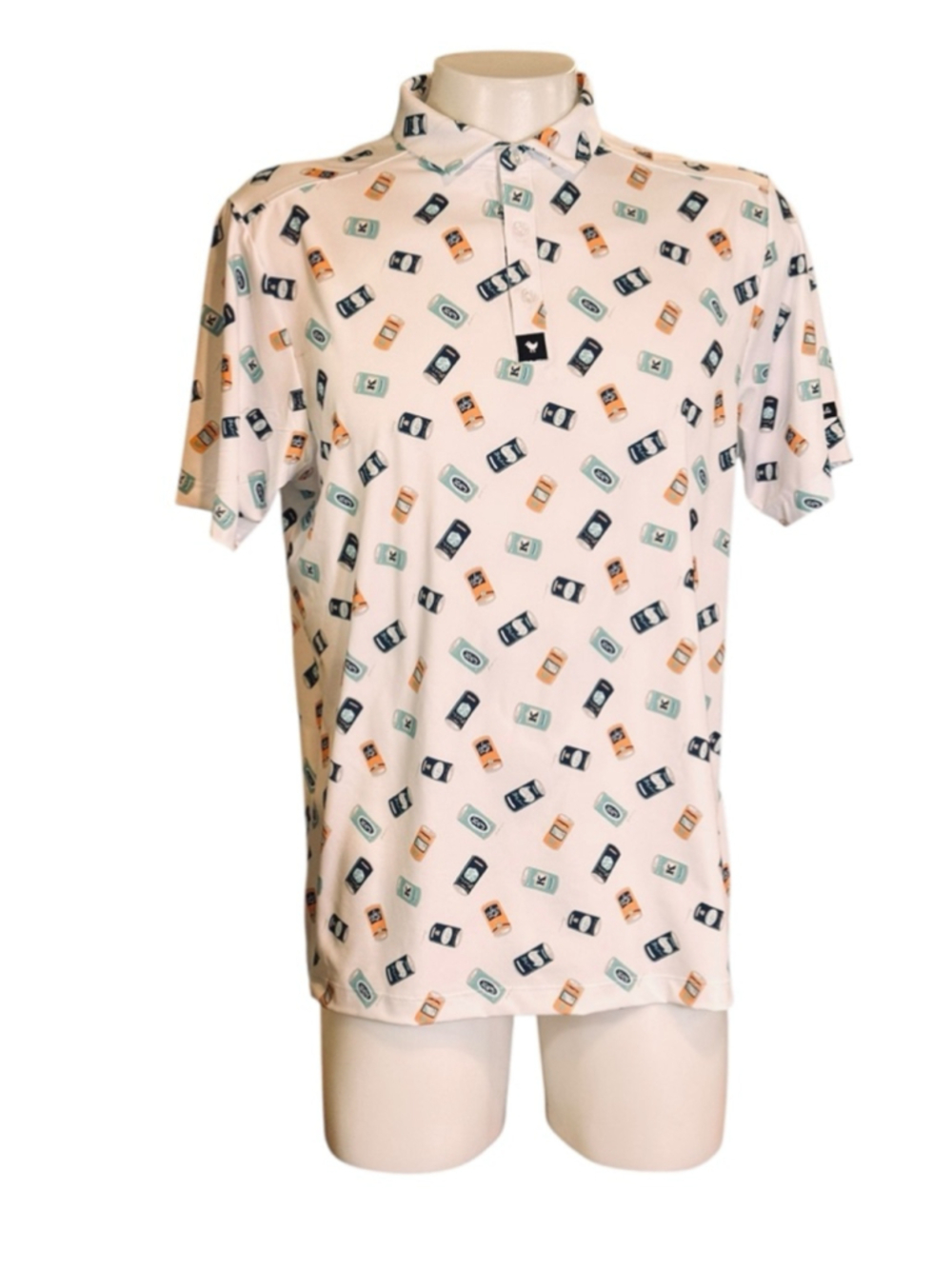 Men's bad Birdie White Orange Beer Can Print Core Polo XL f1